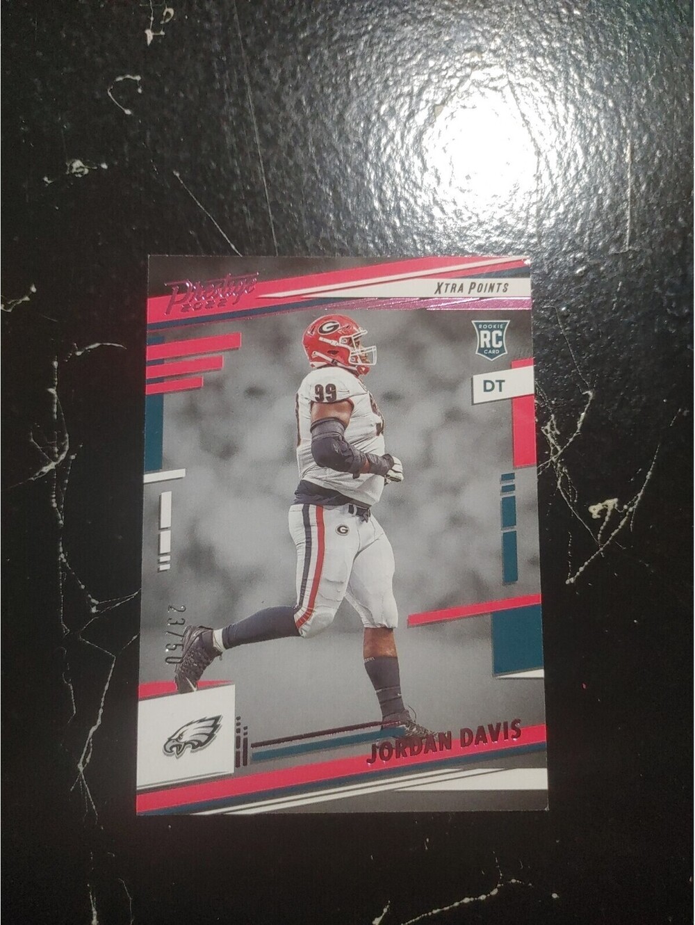 2022 Panini Prestige Jordan Davis Rookie 25/50 Pink Xtra Points bent corner